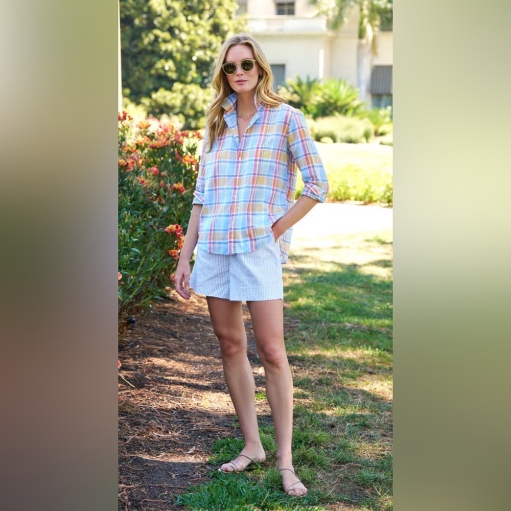 Frank & Eileen Relaxef blue orange Plaid Button Down S